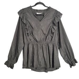 SAVANNA JANE Black Long Sleeve Metallic Glitter Ruffle Top Feminine SIZE 3X